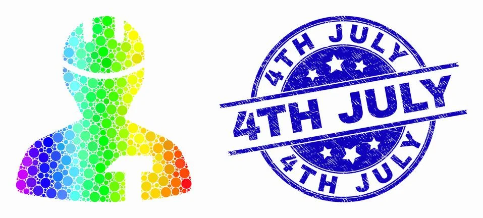Vector Rainbow Colored Dot Repairman Icon and Scratched 4Th July Watermark Иллюстрация