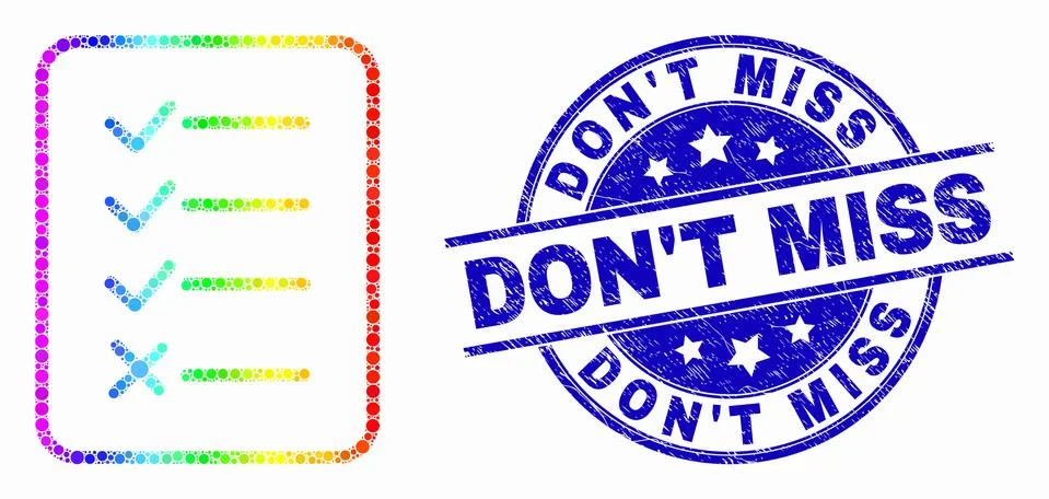 Vector Rainbow Colored Dot Task List Page Icon and Scratched Don'T Miss Stock Illustration