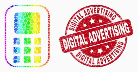 Vector Rainbow Colored Dotted Cellphone Icon and Distress Digital Advertising イラスト素材