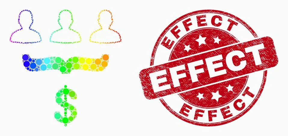 Vector Rainbow Colored Dotted Customer Sales Funnel Icon and Grunge Effect Se Stock Illustration