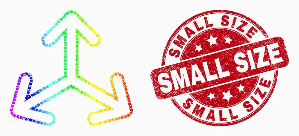 Vector Rainbow Colored Dotted Expand Arrows Icon and Scratched Small Size Sea Stock Illustration