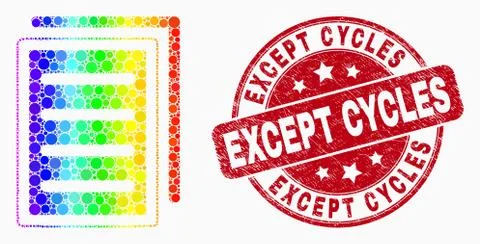 Vector Rainbow Colored Dotted List Page Icon and Distress Except Cycles Stamp Illustrazione stock
