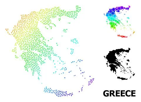 Vector Rainbow Colored Dotted Map of Greece Stock Illustration