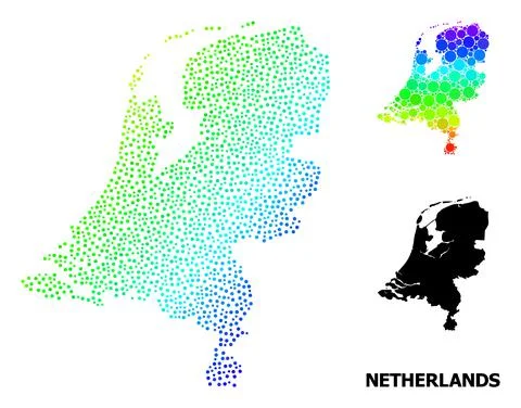 Vector Rainbow Colored Dotted Map of Netherlands Illustrazione stock
