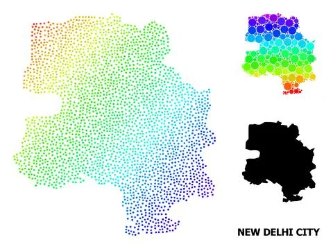 Vector Rainbow Colored Dotted Map of New Delhi City 스톡 일러스트