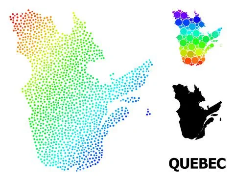 Vector Rainbow Colored Dotted Map of Quebec Province Stock Illustration