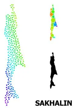 Vector Rainbow Colored Dotted Map of Sakhalin Island Stock Illustration