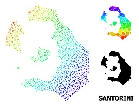 Vector Rainbow Colored Dotted Map of Santorini Island Stock Illustration