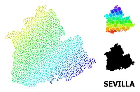 Vector Rainbow Colored Dotted Map of Sevilla Province 스톡 일러스트