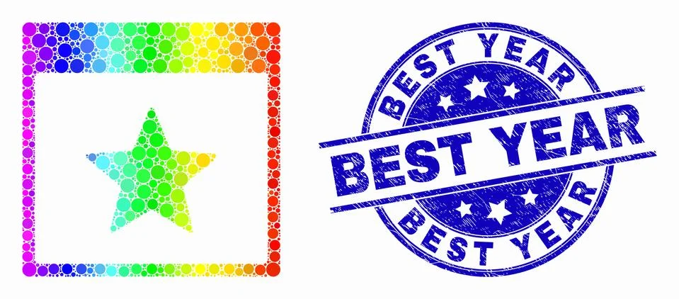 Vector Rainbow Colored Dotted Star Calendar Page Icon and Distress Best Year Illustrazione stock