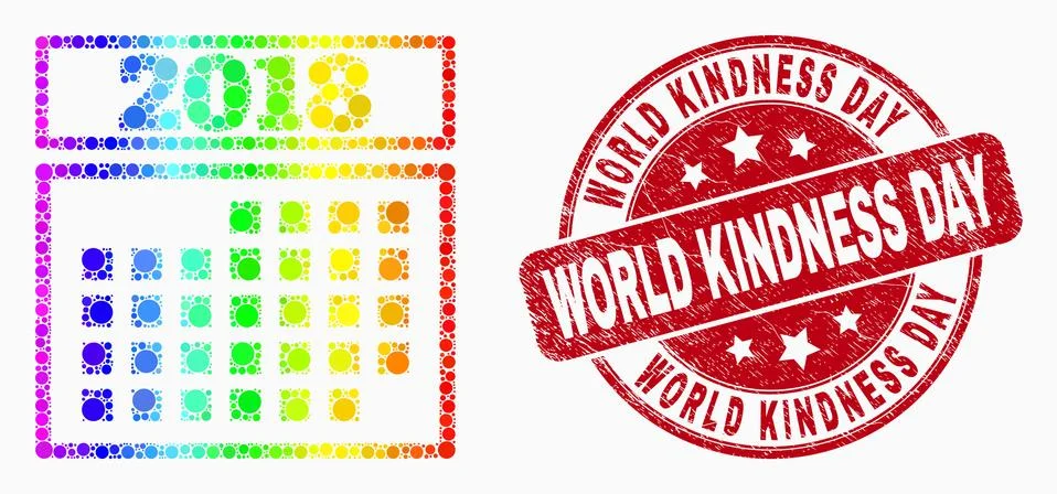 Vector Rainbow Colored Pixel 2018 Calendar Page Icon and Distress World Kindn Stock Illustration