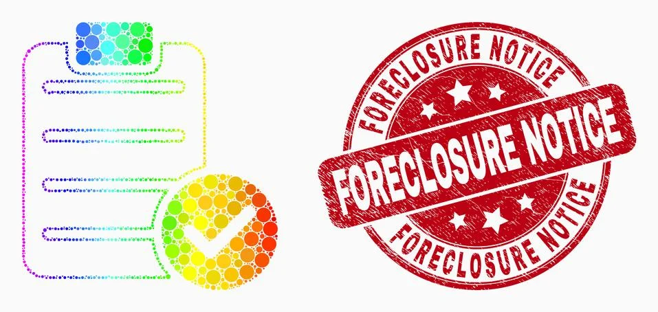 Vector Rainbow Colored Pixel Accept Pad Text Icon and Distress Foreclosure Stock Illustration
