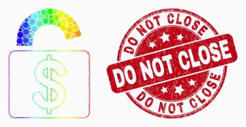 Vector Rainbow Colored Pixel Bank Lock Icon and Distress Do Not Close Stamp Illustrazione stock