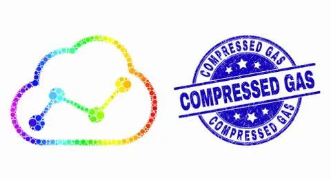 Vector Rainbow Colored Pixel Cloud Chart Icon and Scratched Compressed Gas Seal Stock Illustration