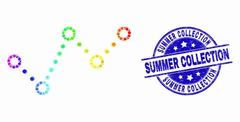 Vector Rainbow Colored Pixel Dotted Trend Chart Icon and Scratched Summer Stock Illustration