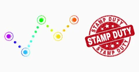 Vector Rainbow Colored Pixel Dotted Trend Chart Icon and Scratched Stamp Duty Stock Illustration
