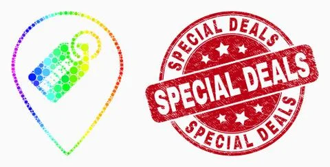 Vector Rainbow Colored Pixel Free Tag Marker Icon and Grunge Special Deals Stamp Stock Illustration