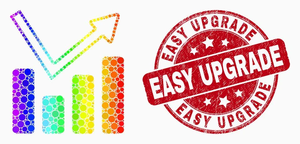 Vector Rainbow Colored Pixel Graph Chart Icon and Grunge Easy Upgrade Watermark Illustrazione stock