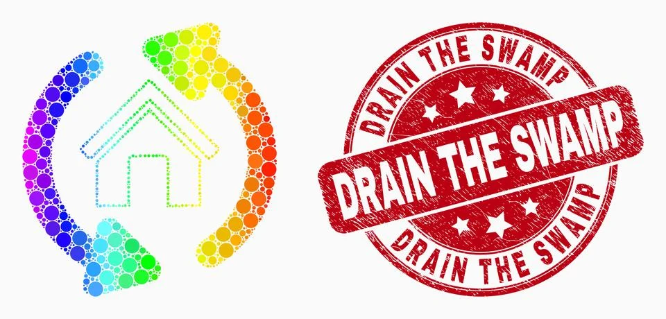 Vector Rainbow Colored Pixel Home Refresh Arrows Icon and Scratched Drain the Stock Illustration