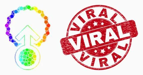Vector Rainbow Colored Pixel Insemination Icon and Grunge Viral Seal Illustrazione stock
