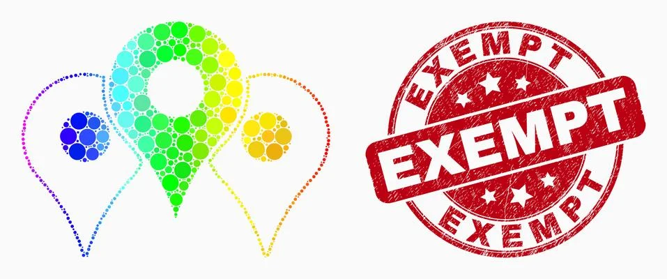 Vector Rainbow Colored Pixel Map Markers Icon and Grunge Exempt Watermark Stock Illustration