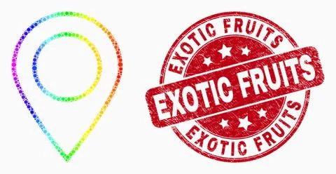 Vector Rainbow Colored Pixel Map Marker Icon and Distress Exotic Fruits Seal Illustrazione stock