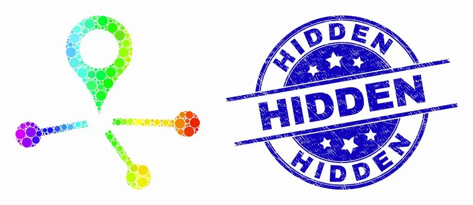 Vector Rainbow Colored Pixel Map Pointer Links Icon and Distress Hidden Stamp イラスト素材