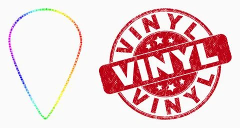 Vector Rainbow Colored Pixel Map Pointer Icon and Scratched Vinyl Stamp Stock Illustration