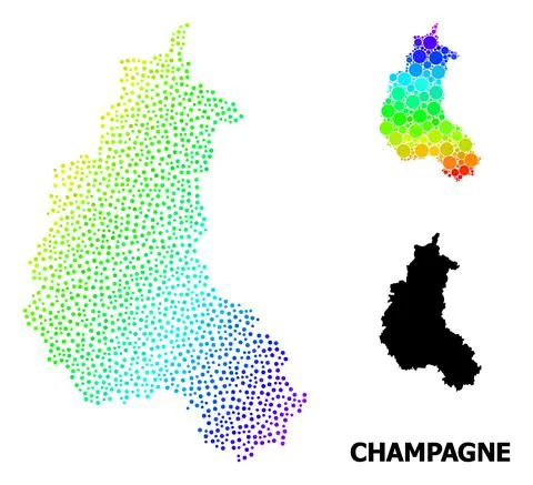 Vector Rainbow Colored Pixel Map of Champagne Province 스톡 일러스트