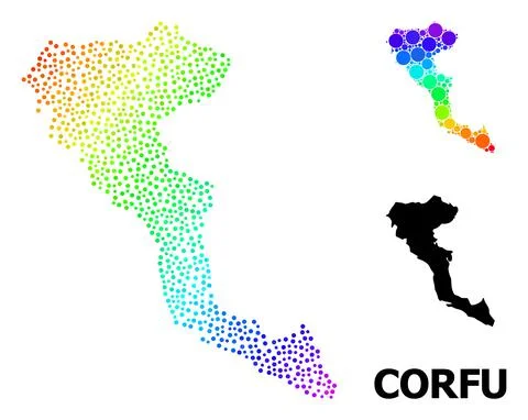 Vector Rainbow Colored Pixel Map of Corfu Island Illustrazione stock
