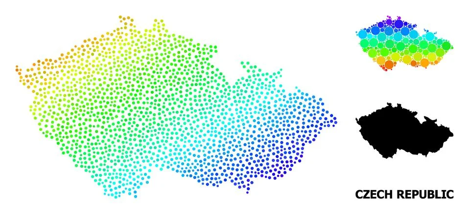 Vector Rainbow Colored Pixel Map of Czech Republic 스톡 일러스트