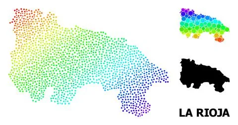 Vector Rainbow Colored Pixel Map of La Rioja Spanish Province Illustrazione stock