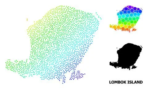 Vector Rainbow Colored Pixel Map of Lombok Island Illustrazione stock