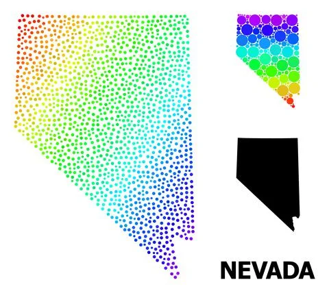 Vector Rainbow Colored Pixel Map of Nevada State Stock Illustration