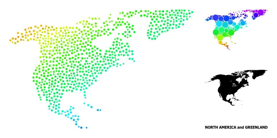 Vector Rainbow Colored Pixel Map of North America and Greenland Stock Illustration