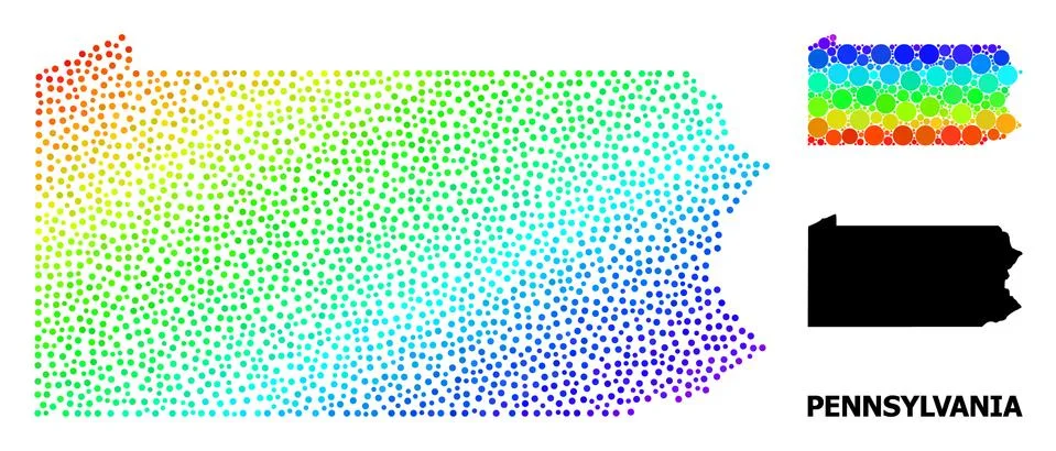 Vector Rainbow Colored Pixel Map of Pennsylvania State Illustrazione stock