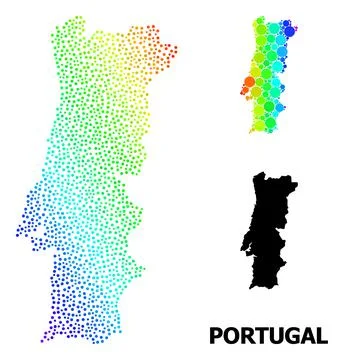 Vector Rainbow Colored Pixel Map of Portugal Stock Illustration