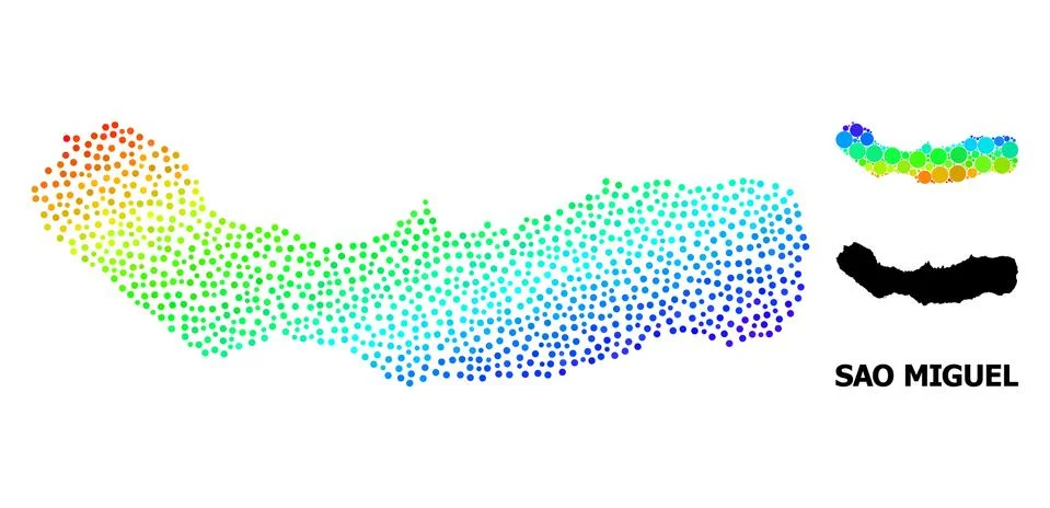 Vector Rainbow Colored Pixel Map of Sao Miguel Island Stock Illustration