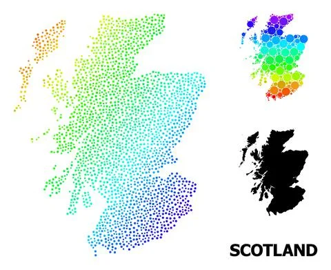 Vector Rainbow Colored Pixel Map of Scotland Illustrazione stock
