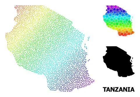 Vector Rainbow Colored Pixel Map of Tanzania 스톡 일러스트