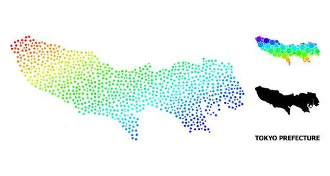 Vector Rainbow Colored Pixel Map of Tokyo Prefecture Illustrazione stock