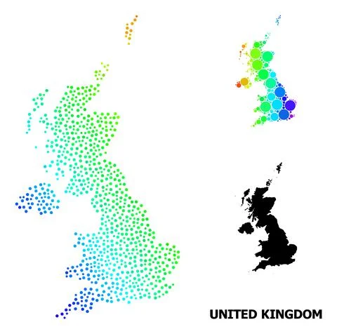 Vector Rainbow Colored Pixel Map of United Kingdom Illustrazione stock