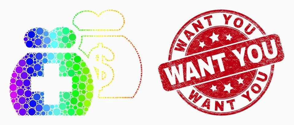 Vector Rainbow Colored Pixel Medical Funds Icon and Distress Want You Waterma Stock Illustration