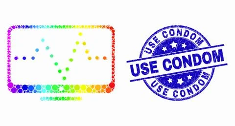 Vector Rainbow Colored Pixel Online Dotted Chart Icon and Scratched Use Condom Illustrazione stock