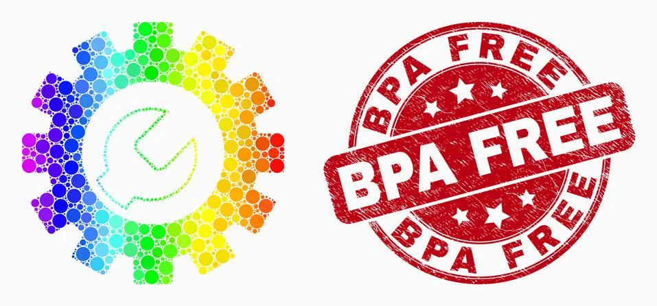 Vector Rainbow Colored Pixel Setup Tools Icon and Scratched Bpa Free Stamp Seal Stock Illustration