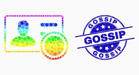 Vector Rainbow Colored Pixel Stamped User Card Icon and Distress Gossip Seal Illustrazione stock