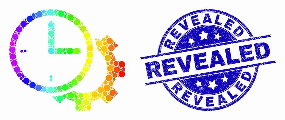 Vector Rainbow Colored Pixel Time Settings Gear Icon and Scratched Revealed Illustrazione stock