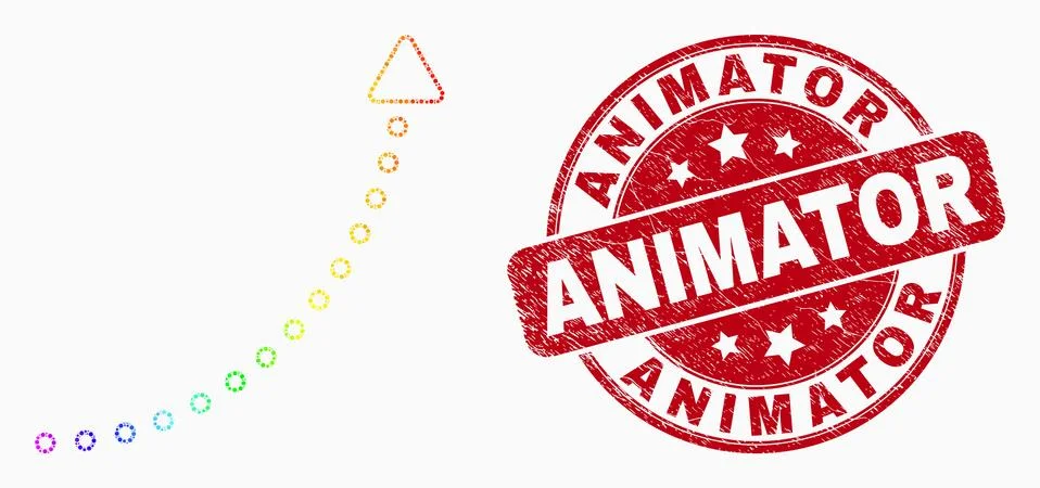 Vector Rainbow Colored Pixel Up Trend Arrow Icon and Grunge Animator Watermar Stock Illustration