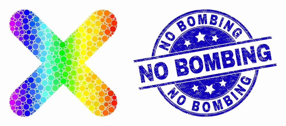 Vector Rainbow Colored Pixel X-Cross Icon and Grunge No Bombing Watermark Illustrazione stock