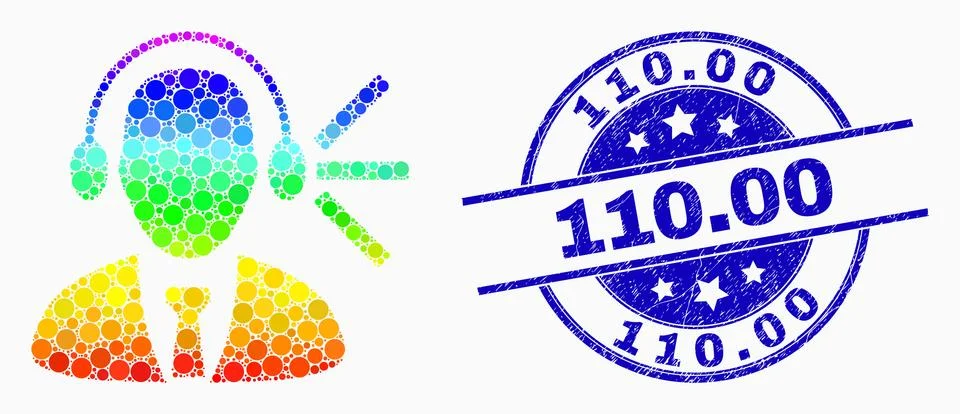 Vector Rainbow Colored Pixelated Audio Operator Sound Icon and Scratched 110.00 Ilustración de archivo